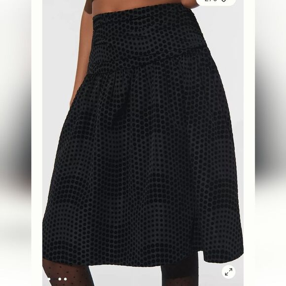 Maeve Taffeta Textured Velvet Polka Dot Skirt Black Size 10 Party Cocktail Skirt - Picture 2 of 14